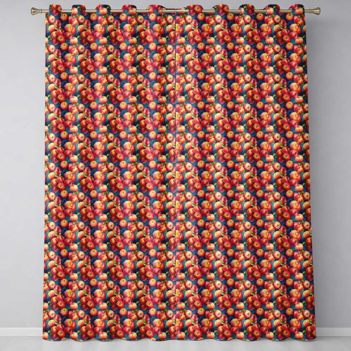 Watercolor Red Apples with Deep Blue Background Seamless Pattern  Readymade Eyelet Ring Top Thermal 100% Blackout Curtains