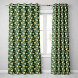 Elegant Golden Apples and Leaves on Dark Green Seamless Pattern  Readymade Eyelet Ring Top Thermal 100% Blackout Curtains