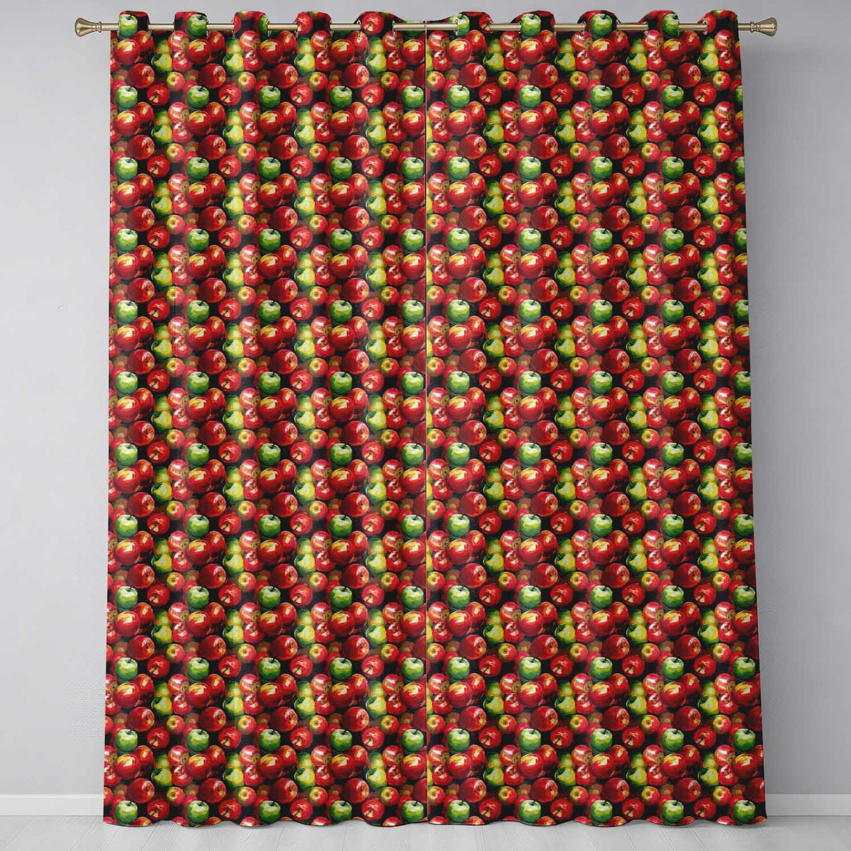 Realistic Red and Green Apples Cluster Seamless Pattern  Readymade Eyelet Ring Top Thermal 100% Blackout Curtains