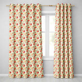 Vintage Red Apples with Detailed Leaves Botanical Seamless Pattern  Readymade Eyelet Ring Top Thermal 100% Blackout Curtains