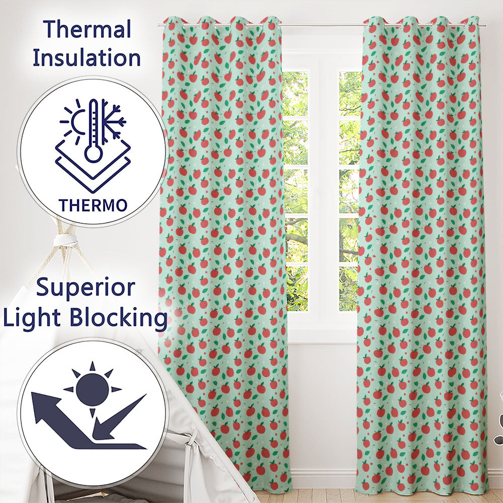 Modern Red Apples with Leaves on Mint Background Seamless Pattern  Readymade Eyelet Ring Top Thermal 100% Blackout Curtains