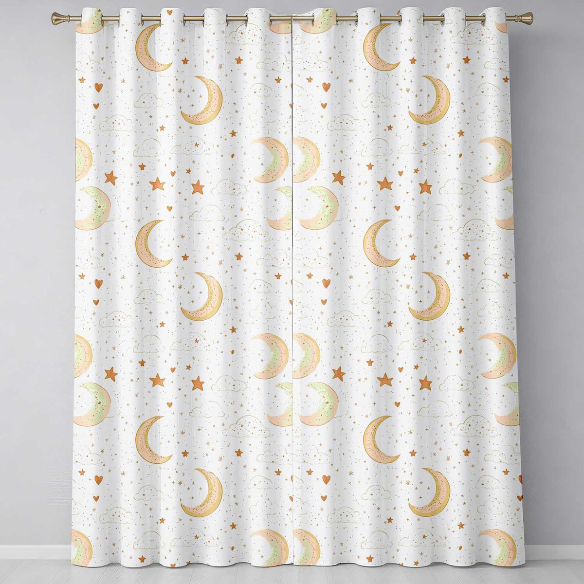 Cute Crescent Moon Stars and Clouds Neutral Seamless Pattern  Readymade Eyelet Ring Top Thermal 100% Blackout Curtains