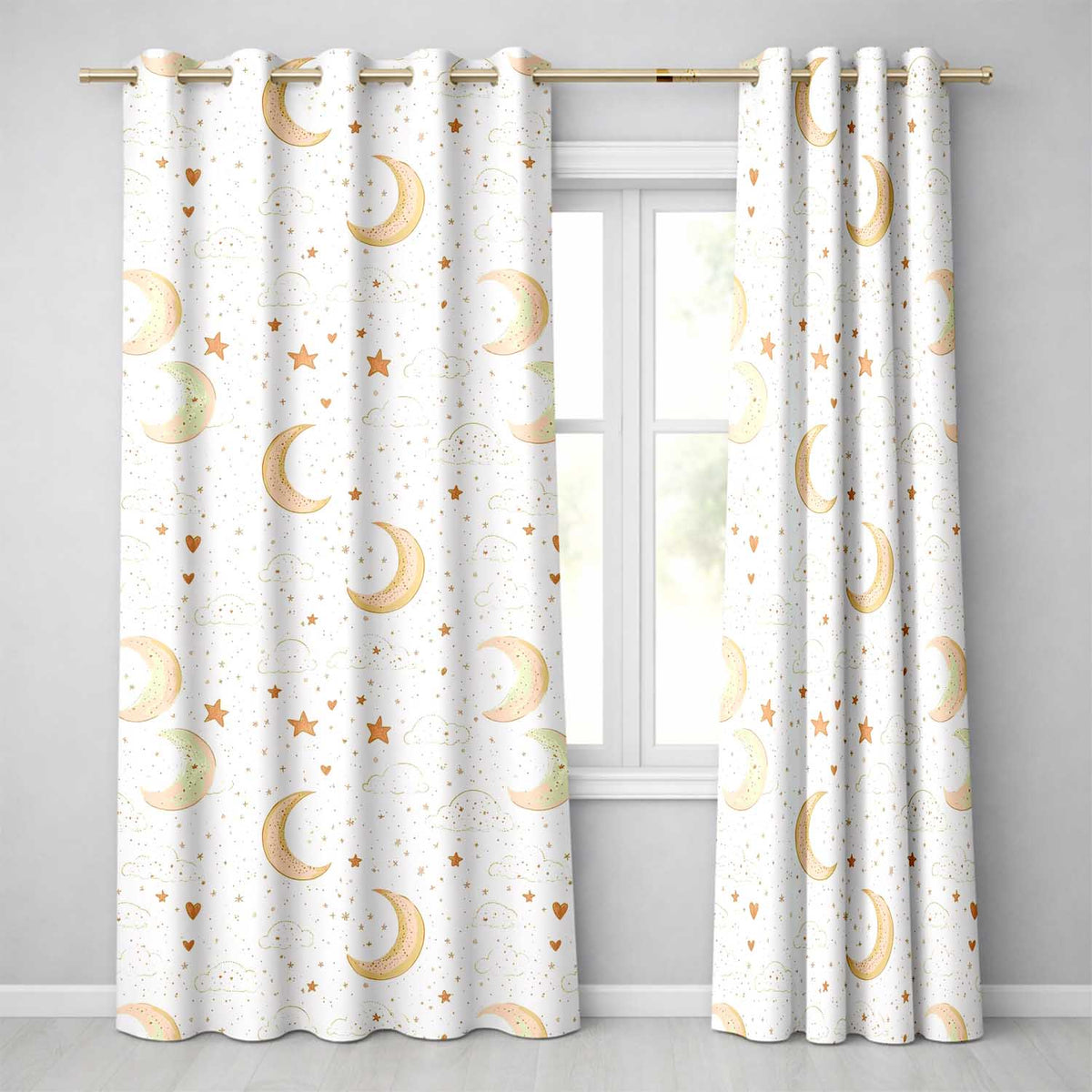 Cute Crescent Moon Stars and Clouds Neutral Seamless Pattern  Readymade Eyelet Ring Top Thermal 100% Blackout Curtains