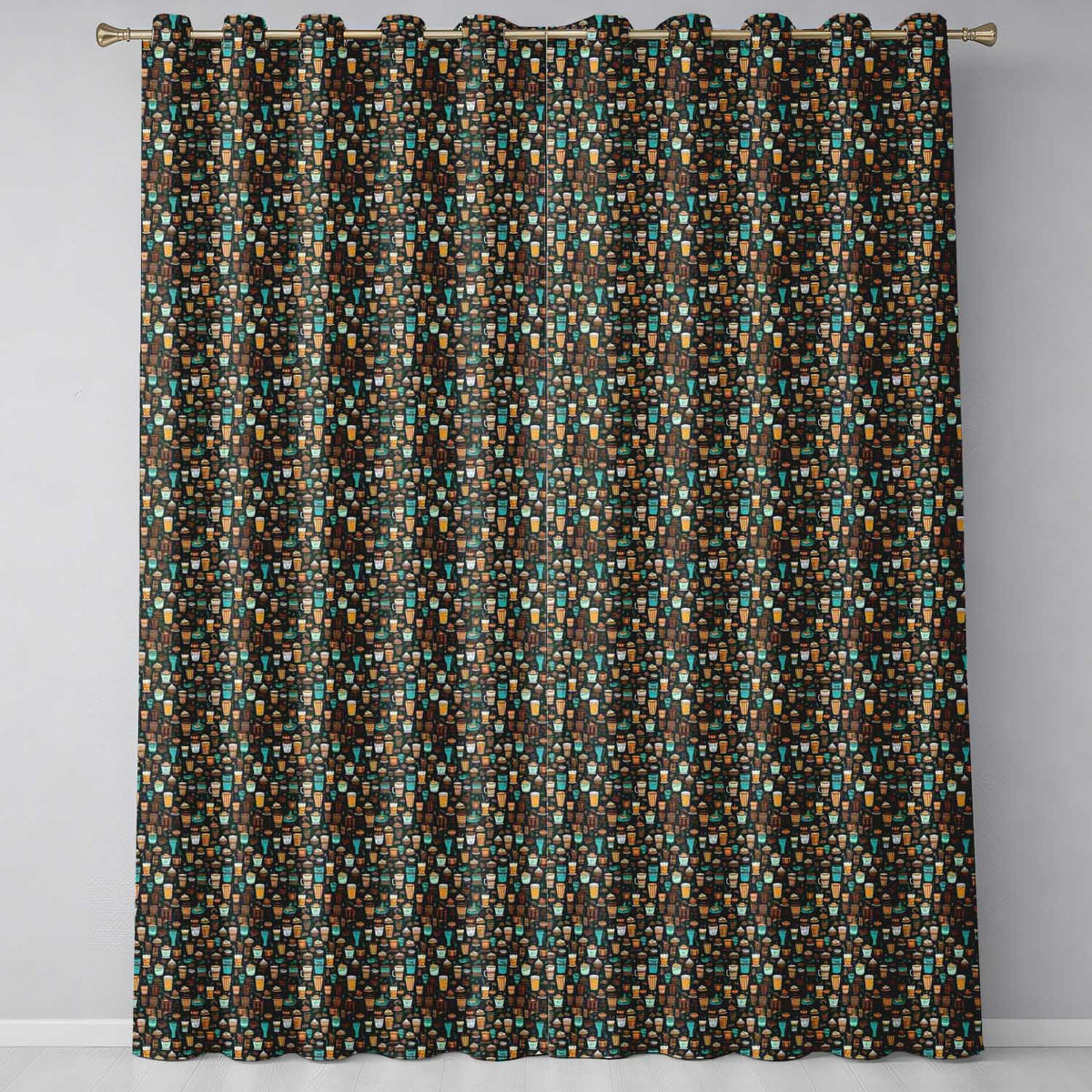 Coffee Shop Drinks Desserts and Cups Detailed Seamless Pattern  Readymade Eyelet Ring Top Thermal 100% Blackout Curtains