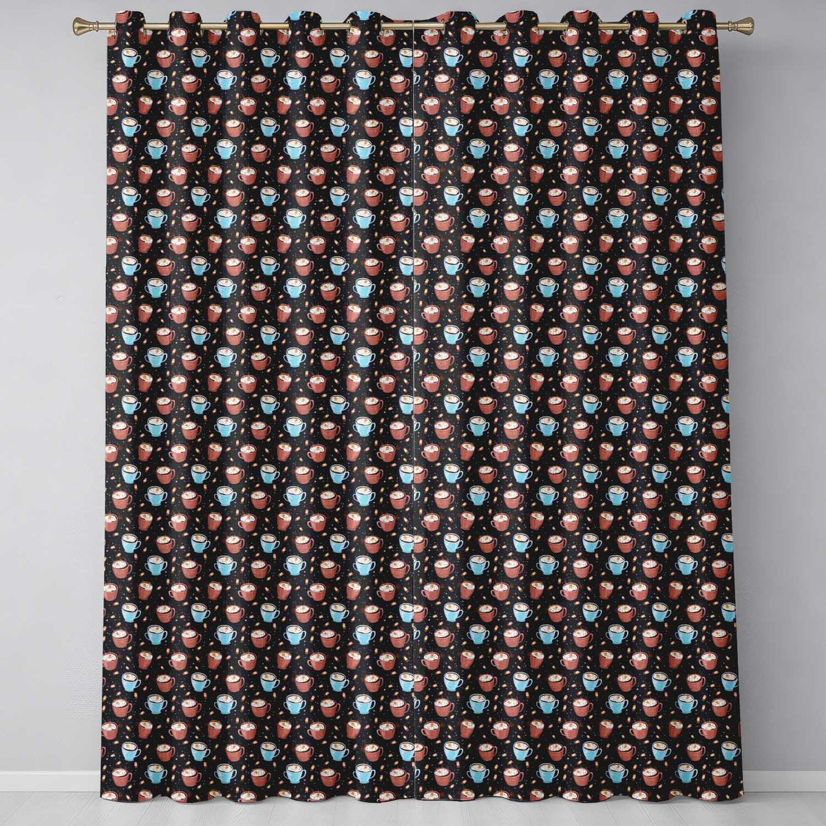Hot Chocolate Mugs with Marshmallows and Sprinkles Seamless Pattern  Readymade Eyelet Ring Top Thermal 100% Blackout Curtains