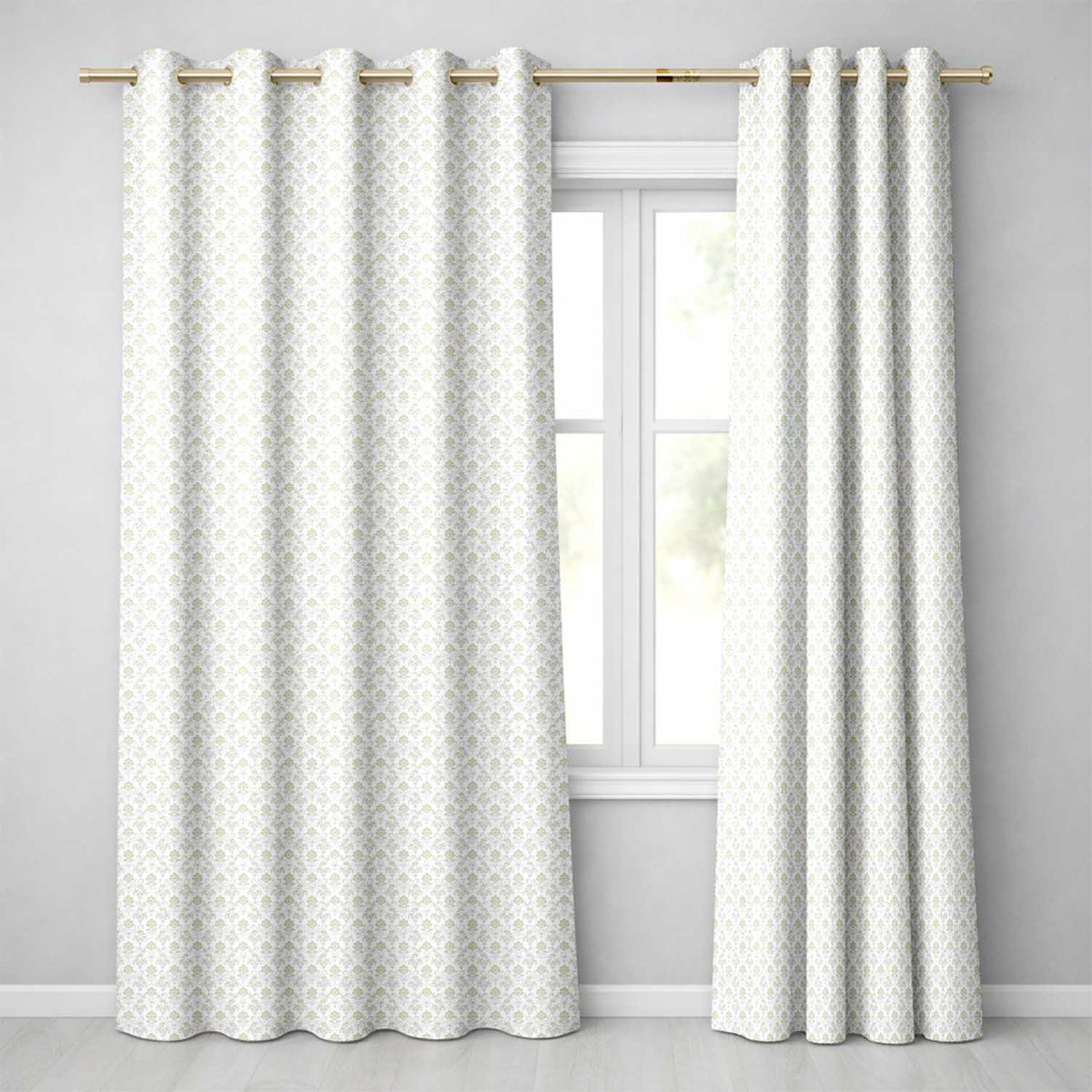 Vintage Beige Floral Damask Repeating Seamless Pattern  Readymade Eyelet Ring Top Thermal 100% Blackout Curtains