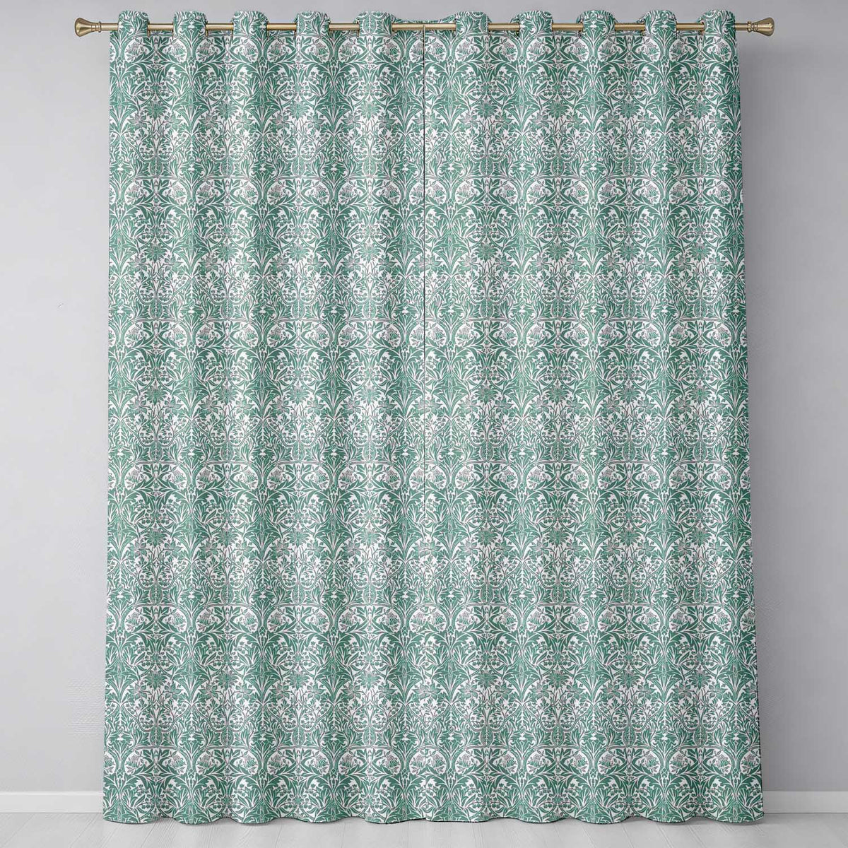 Classic William Morris Style Green Botanical Seamless Pattern  Readymade Eyelet Ring Top Thermal 100% Blackout Curtains