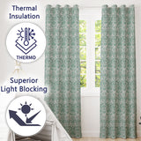 Classic William Morris Style Green Botanical Seamless Pattern  Readymade Eyelet Ring Top Thermal 100% Blackout Curtains