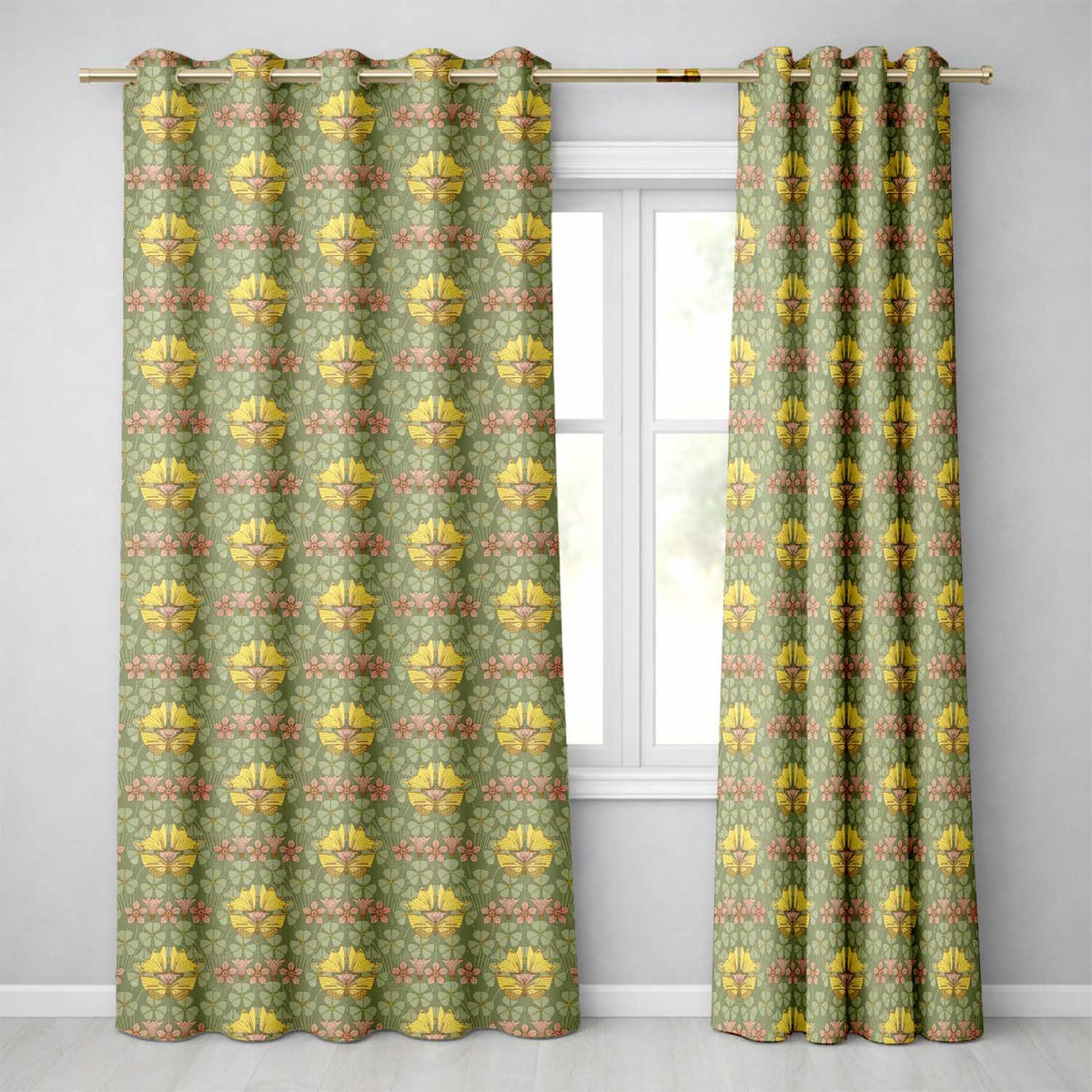 Art Nouveau Butterflies and Floral Garden Seamless Pattern  Readymade Eyelet Ring Top Thermal 100% Blackout Curtains