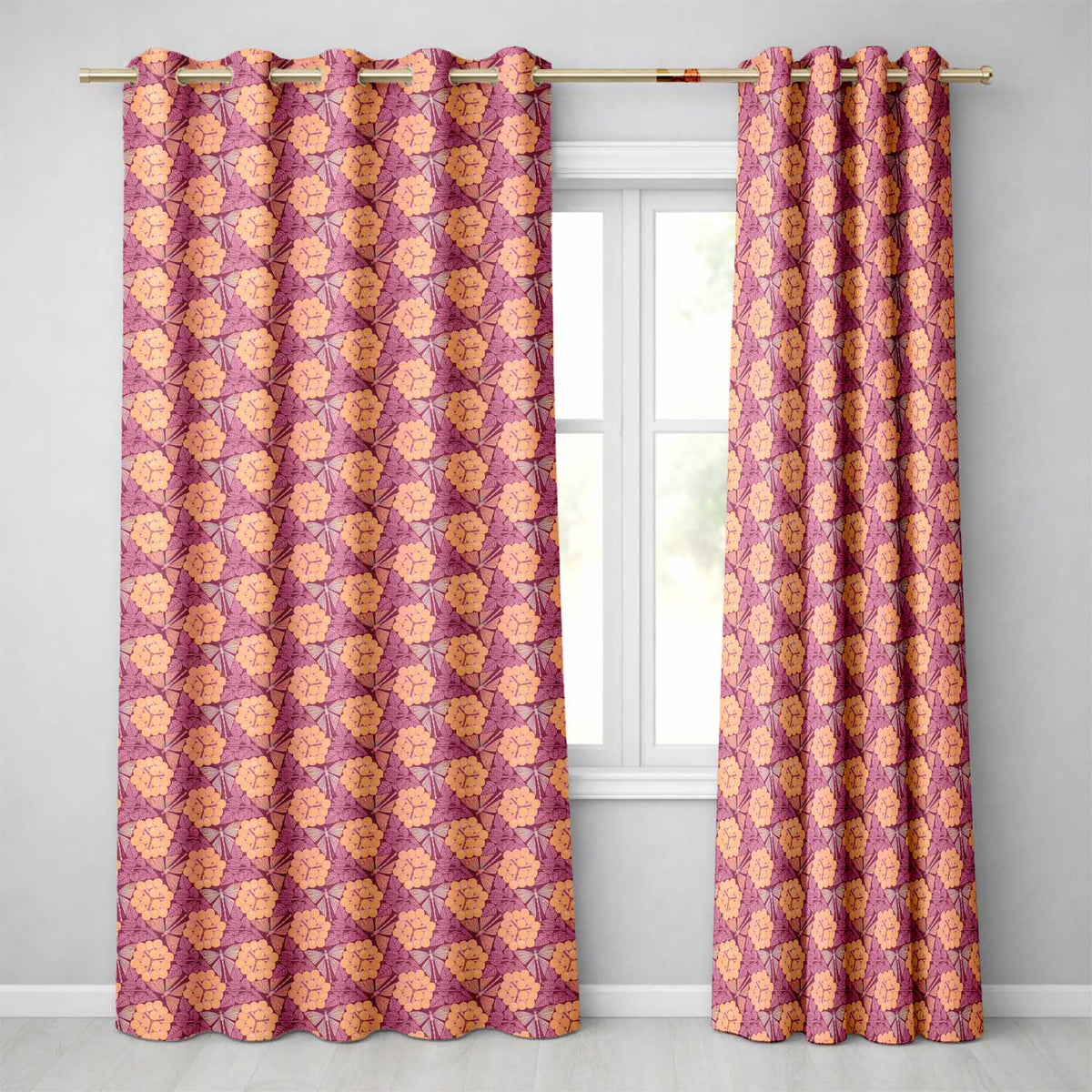Vintage Art Nouveau Butterfly and Berry Floral Seamless Pattern  Readymade Eyelet Ring Top Thermal 100% Blackout Curtains
