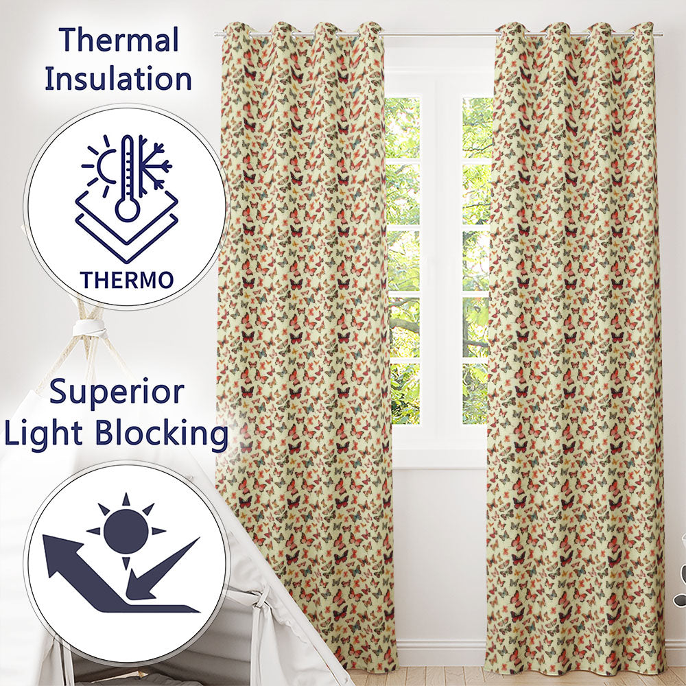 Colorful Butterfly Collection Mixed Styles Seamless Pattern  Readymade Eyelet Ring Top Thermal 100% Blackout Curtains