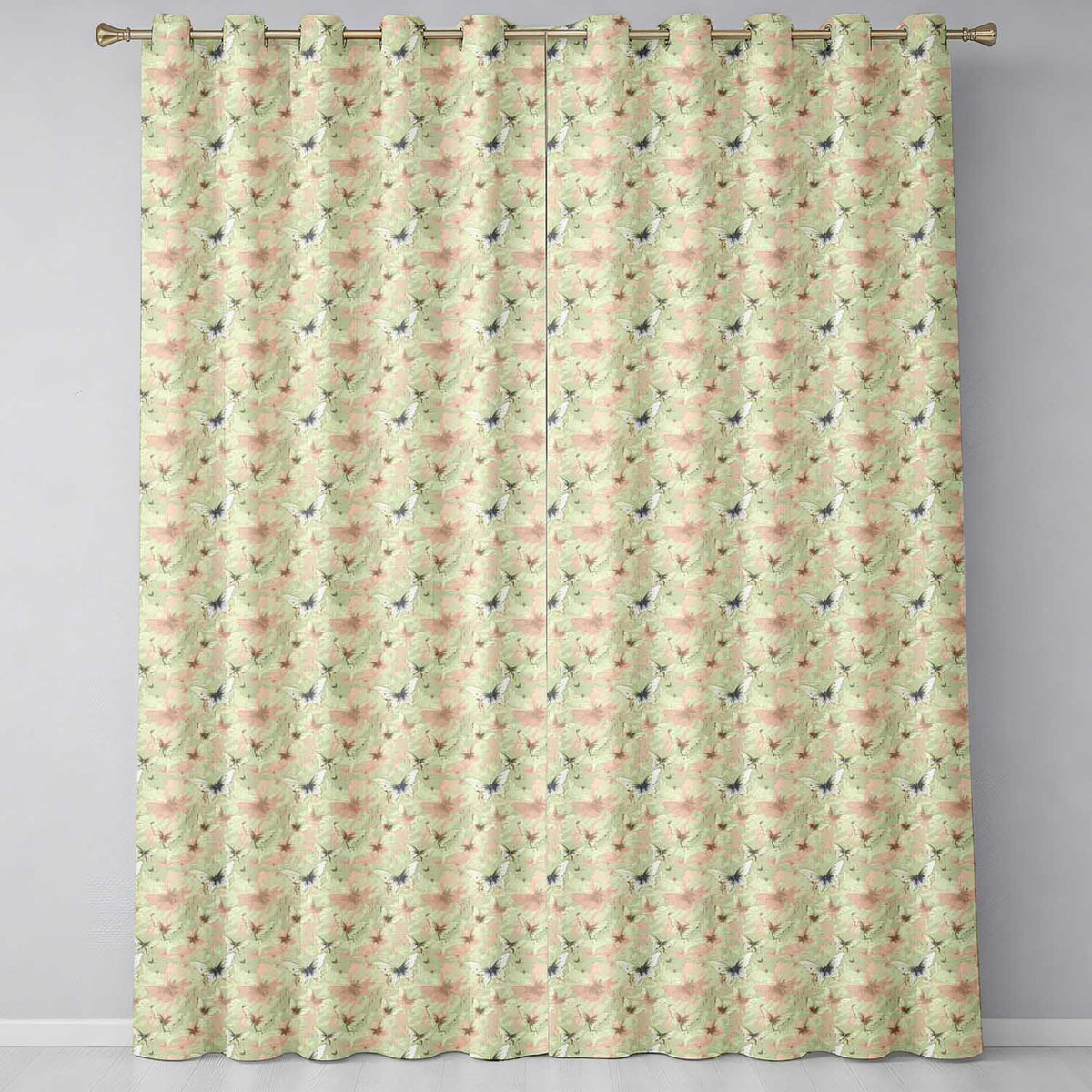Neutral Beige Butterfly Soft Vintage Background Seamless Pattern  Readymade Eyelet Ring Top Thermal 100% Blackout Curtains