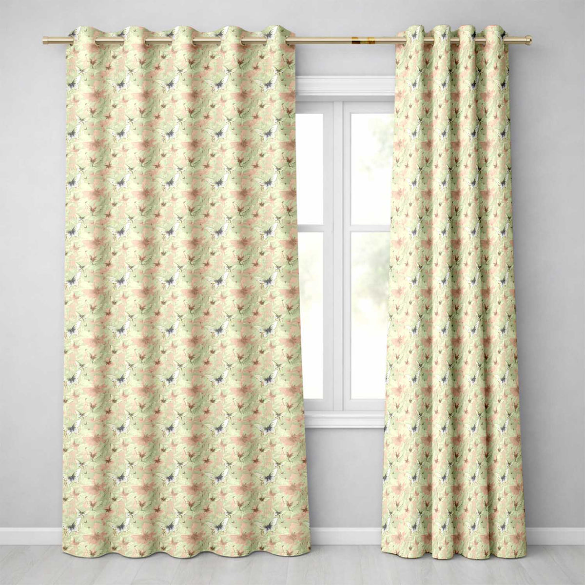 Neutral Beige Butterfly Soft Vintage Background Seamless Pattern  Readymade Eyelet Ring Top Thermal 100% Blackout Curtains