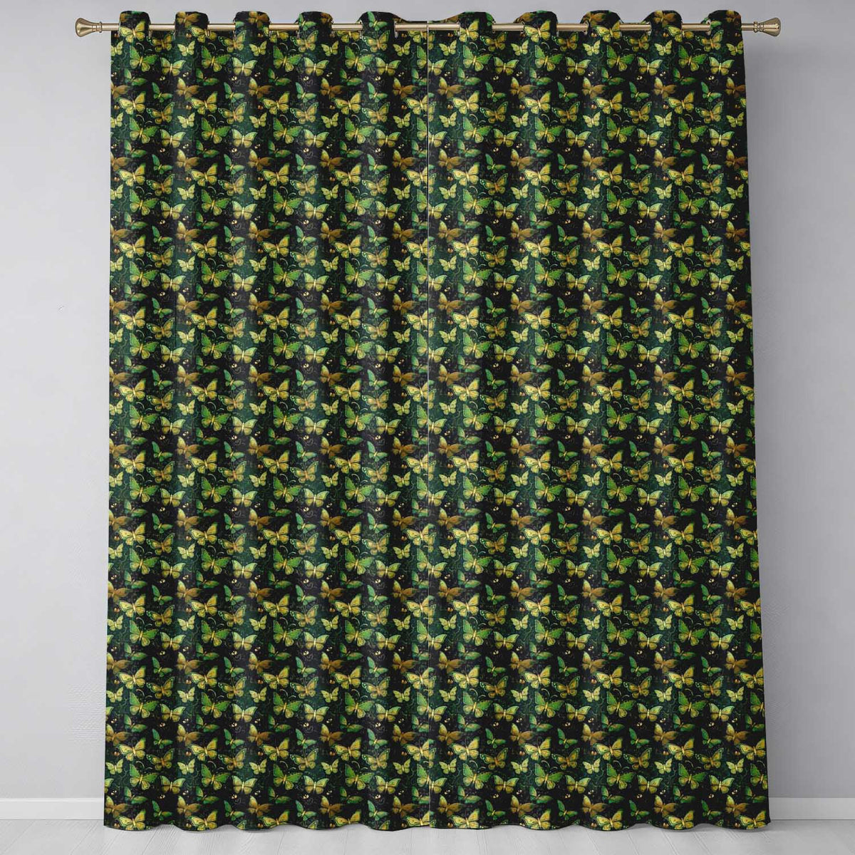 Green and Gold Butterfly Ornamental Luxury Seamless Pattern  Readymade Eyelet Ring Top Thermal 100% Blackout Curtains