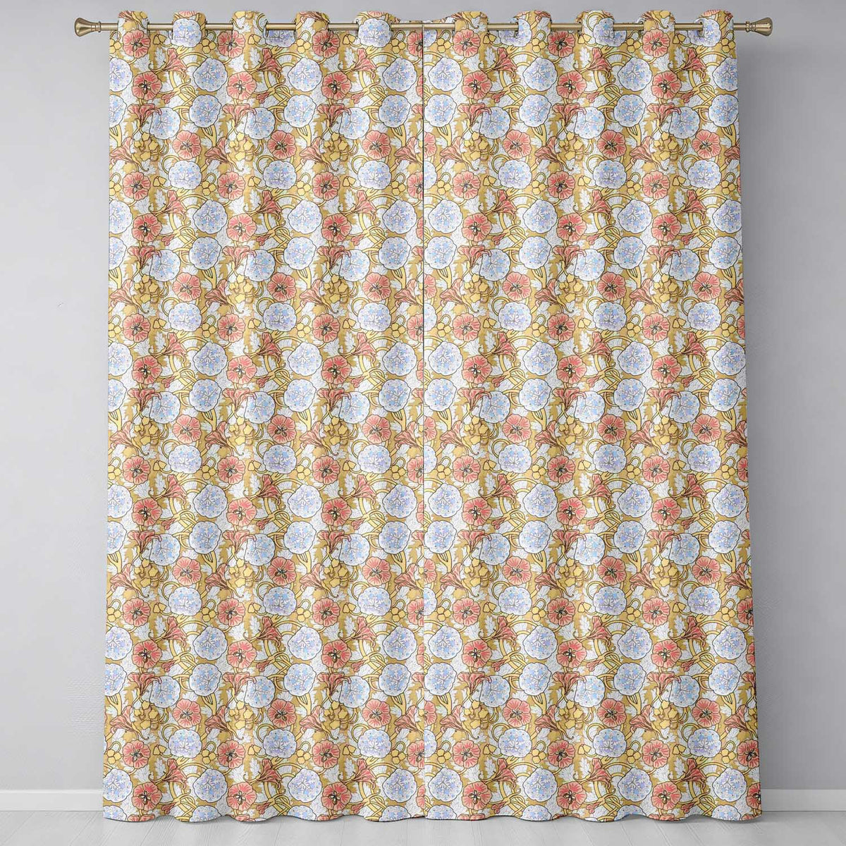 Vintage Floral Botanical Art Nouveau Style Seamless Pattern  Readymade Eyelet Ring Top Thermal 100% Blackout Curtains
