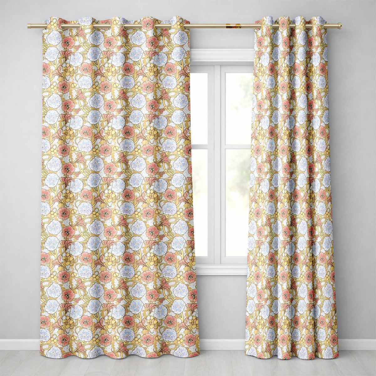 Vintage Floral Botanical Art Nouveau Style Seamless Pattern  Readymade Eyelet Ring Top Thermal 100% Blackout Curtains