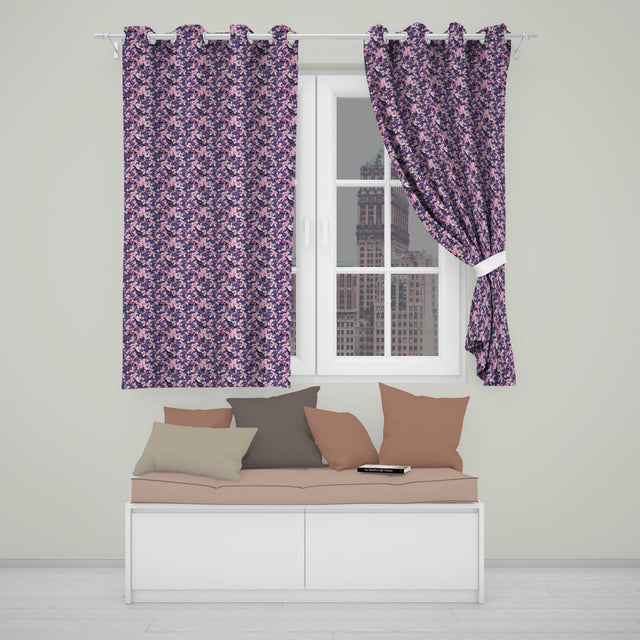 Pink Cherry Blossom Branches Purple Background Seamless Pattern  Readymade Eyelet Ring Top Thermal 100% Blackout Curtains