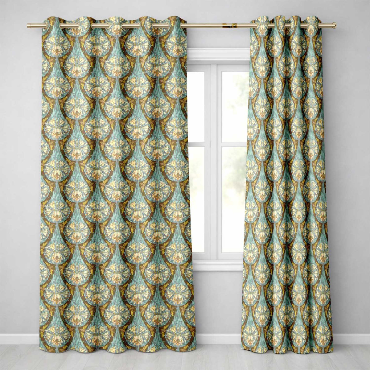 Art Nouveau Lily Flowers with Moths Decorative Seamless Pattern  Readymade Eyelet Ring Top Thermal 100% Blackout Curtains
