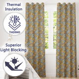 Ornate Vintage Floral Swirl Pattern with Yellow Blue Details Seamless Pattern  Readymade Eyelet Ring Top Thermal 100% Blackout Curtains