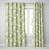 Soft White Floral Branches on Light Green Background Seamless Pattern  Readymade Eyelet Ring Top Thermal 100% Blackout Curtains