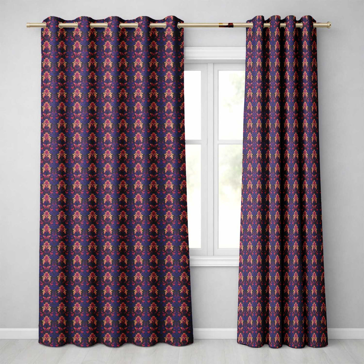 Bold Purple and Magenta Floral Damask Luxury Seamless Pattern  Readymade Eyelet Ring Top Thermal 100% Blackout Curtains