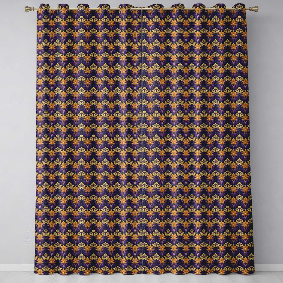 Luxurious Purple and Gold Ornate Floral Damask Seamless Pattern  Readymade Eyelet Ring Top Thermal 100% Blackout Curtains