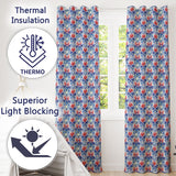 Elegant Blue and Red Watercolor Floral Damask Seamless Pattern  Readymade Eyelet Ring Top Thermal 100% Blackout Curtains