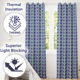 Cool Blue and Teal Watercolor Floral Ornamental Seamless Pattern  Readymade Eyelet Ring Top Thermal 100% Blackout Curtains