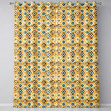 Mustard Yellow and Teal Aztec Geometric Tribal Seamless Pattern  Readymade Eyelet Ring Top Thermal 100% Blackout Curtains