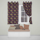 Vintage Elephant and Floral Ethnic Seamless Pattern  Readymade Eyelet Ring Top Thermal 100% Blackout Curtains