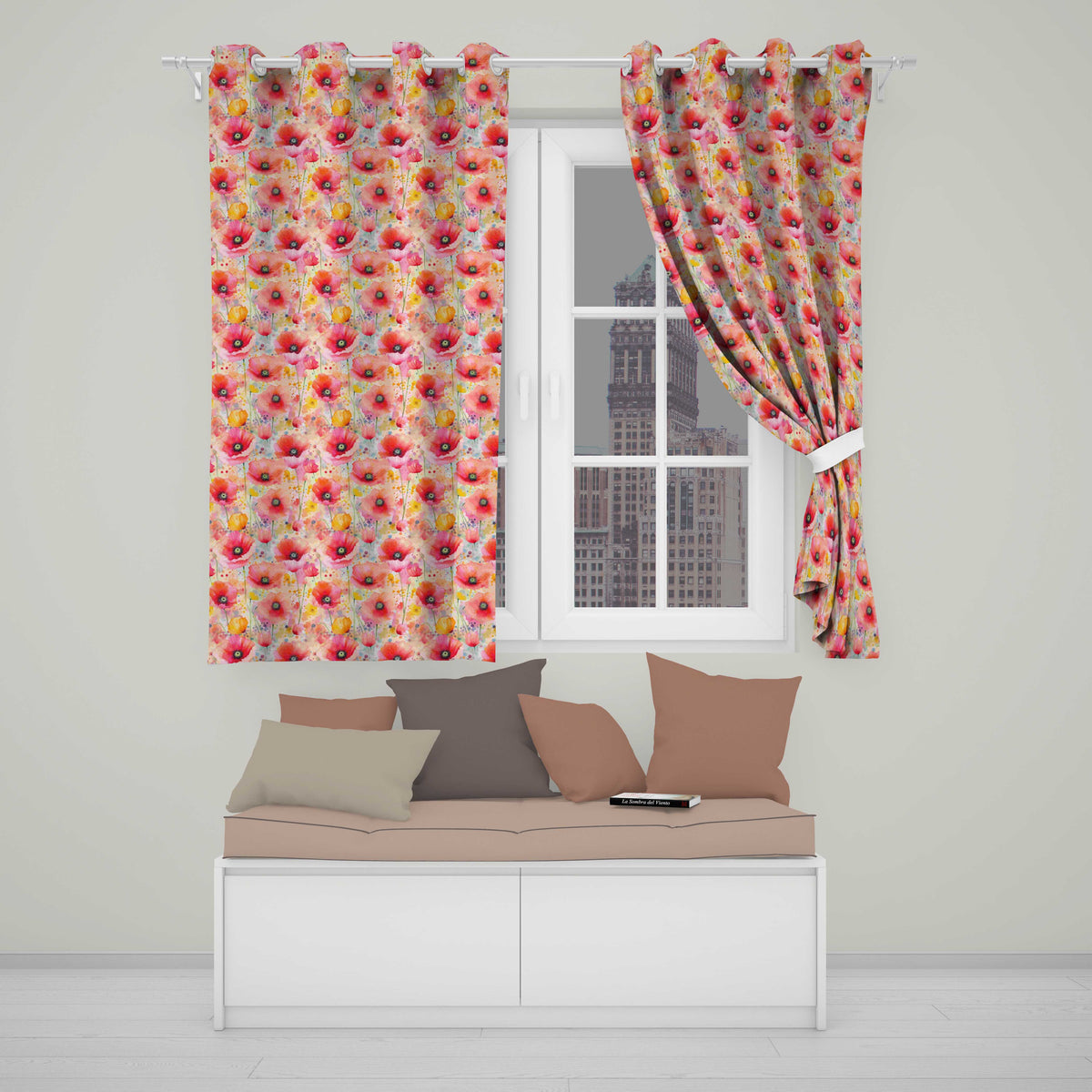 Soft Watercolor Poppy Flowers with Paint Splatter Seamless Pattern  Readymade Eyelet Ring Top Thermal 100% Blackout Curtains