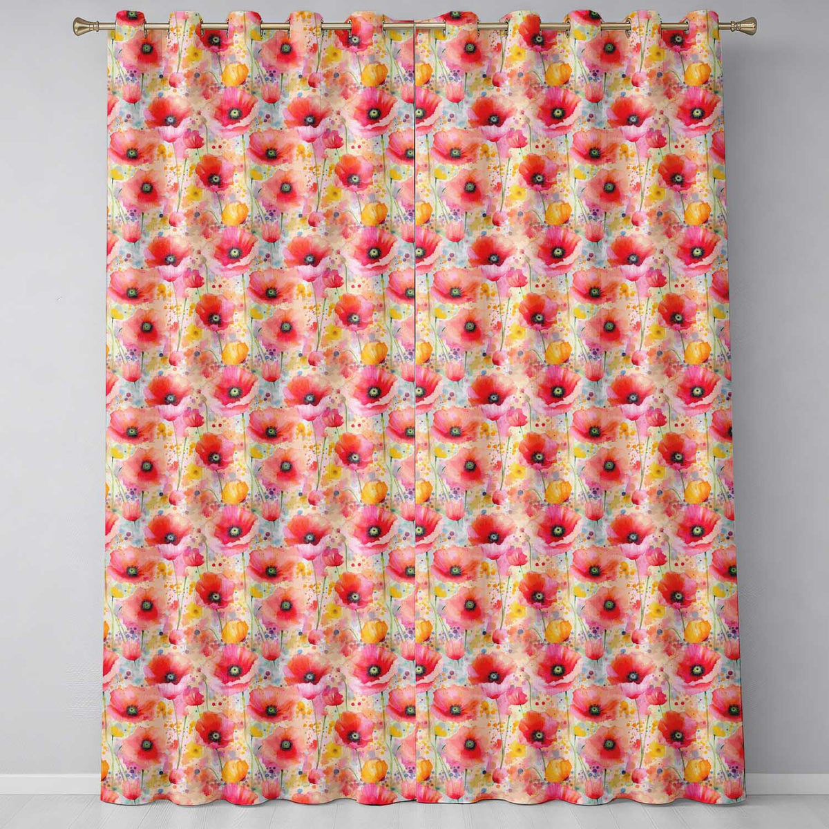 Soft Watercolor Poppy Flowers with Paint Splatter Seamless Pattern  Readymade Eyelet Ring Top Thermal 100% Blackout Curtains