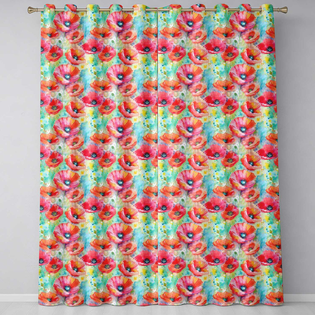 Vibrant Artistic Poppy Flowers with Color Splash Seamless Pattern  Readymade Eyelet Ring Top Thermal 100% Blackout Curtains