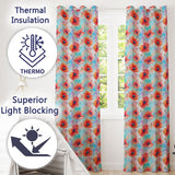 Bright Poppy Flowers on Soft Blue Watercolor Background Seamless Pattern  Readymade Eyelet Ring Top Thermal 100% Blackout Curtains