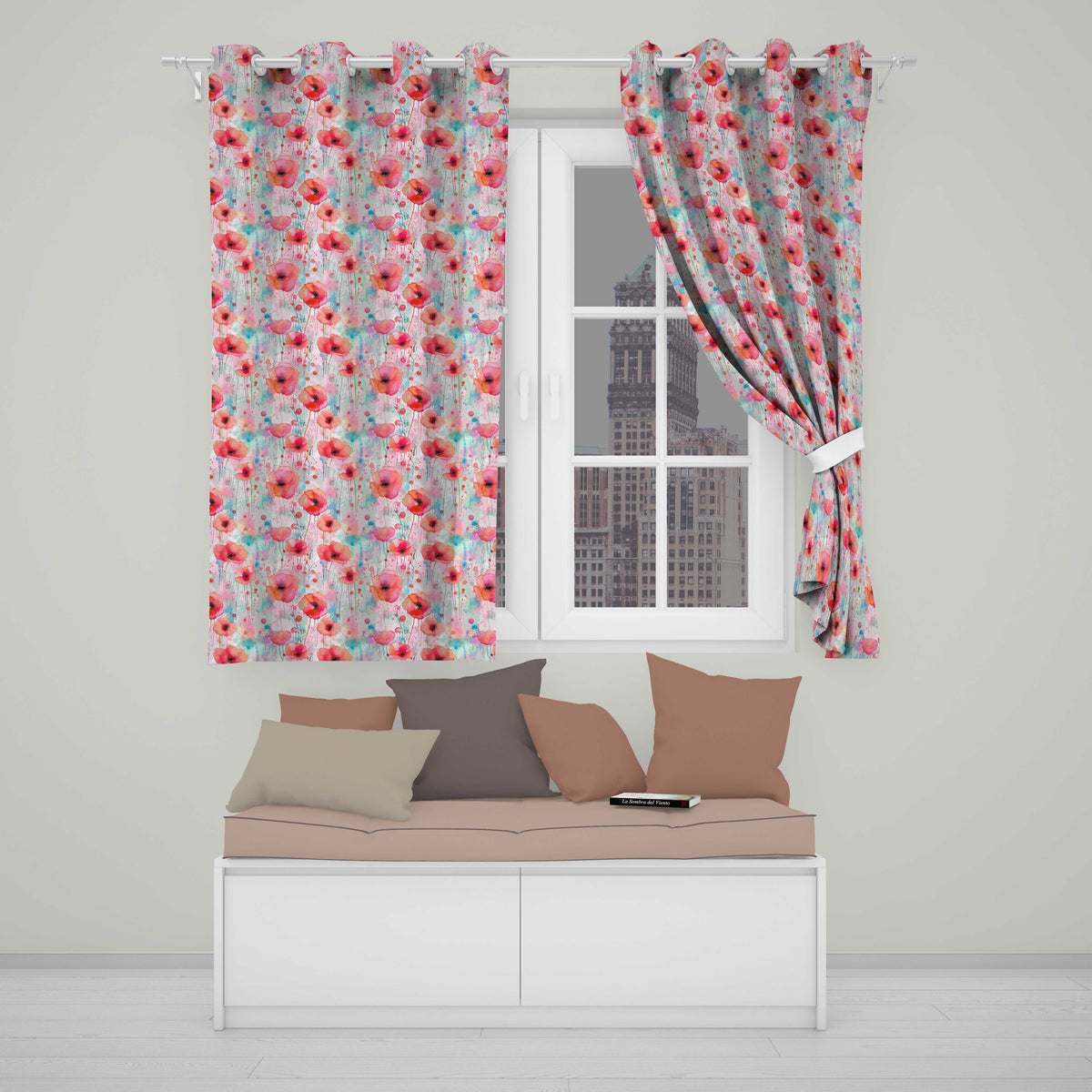 Dreamy Watercolor Poppy Flowers with Dripping Paint Seamless Pattern  Readymade Eyelet Ring Top Thermal 100% Blackout Curtains