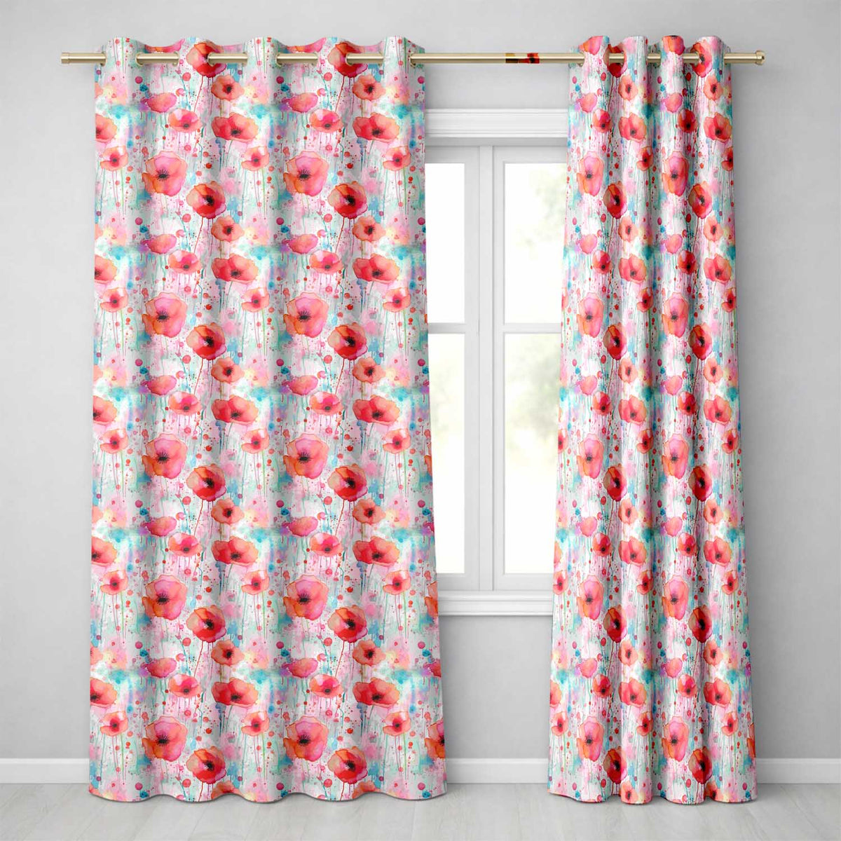 Dreamy Watercolor Poppy Flowers with Dripping Paint Seamless Pattern  Readymade Eyelet Ring Top Thermal 100% Blackout Curtains