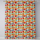 Colorful Watercolor Poppy Garden Artistic Seamless Pattern  Readymade Eyelet Ring Top Thermal 100% Blackout Curtains