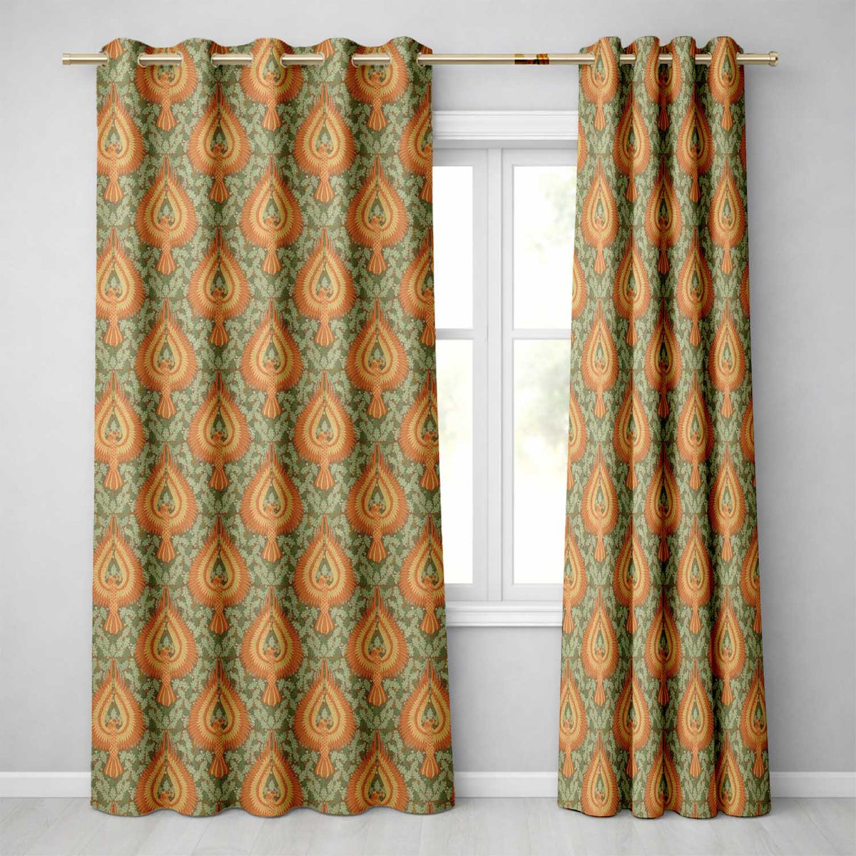 Vintage Art Nouveau Phoenix Bird Ornamental Seamless Pattern  Readymade Eyelet Ring Top Thermal 100% Blackout Curtains