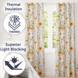 Elegant Yellow Floral Bow Botanical Seamless Pattern  Readymade Eyelet Ring Top Thermal 100% Blackout Curtains