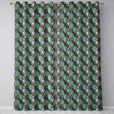 Artistic Blue Woodpecker on Tree Branch Seamless Pattern  Readymade Eyelet Ring Top Thermal 100% Blackout Curtains