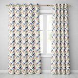 Elegant Blue and Red Birds with Floral Branch Seamless Pattern  Readymade Eyelet Ring Top Thermal 100% Blackout Curtains