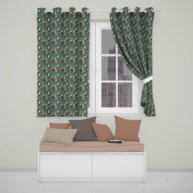 Vintage Style Woodpecker Birds with Blossoms and Berries Seamless Pattern  Readymade Eyelet Ring Top Thermal 100% Blackout Curtains
