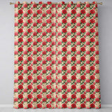 Red and Cream Chrysanthemum Floral Garden Seamless Pattern  Readymade Eyelet Ring Top Thermal 100% Blackout Curtains