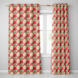 Red and Cream Chrysanthemum Floral Garden Seamless Pattern  Readymade Eyelet Ring Top Thermal 100% Blackout Curtains