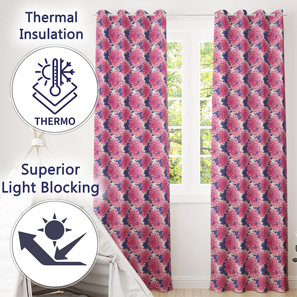 Pink Dahlia Floral Bloom with Soft Purple Leaves Seamless Pattern  Readymade Eyelet Ring Top Thermal 100% Blackout Curtains