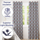 Blue and Red Floral Mandala Tile Seamless Pattern  Readymade Eyelet Ring Top Thermal 100% Blackout Curtains