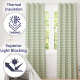 Green and Cream Plaid Check  Texture Seamless Pattern  Readymade Eyelet Ring Top Thermal 100% Blackout Curtains