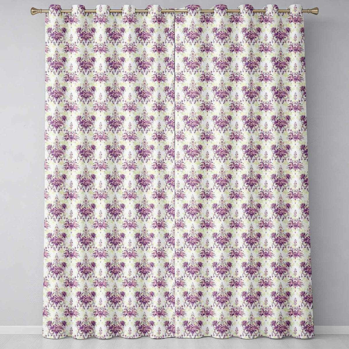 Elegant Purple Damask Floral Vintage Seamless Pattern  Readymade Eyelet Ring Top Thermal 100% Blackout Curtains