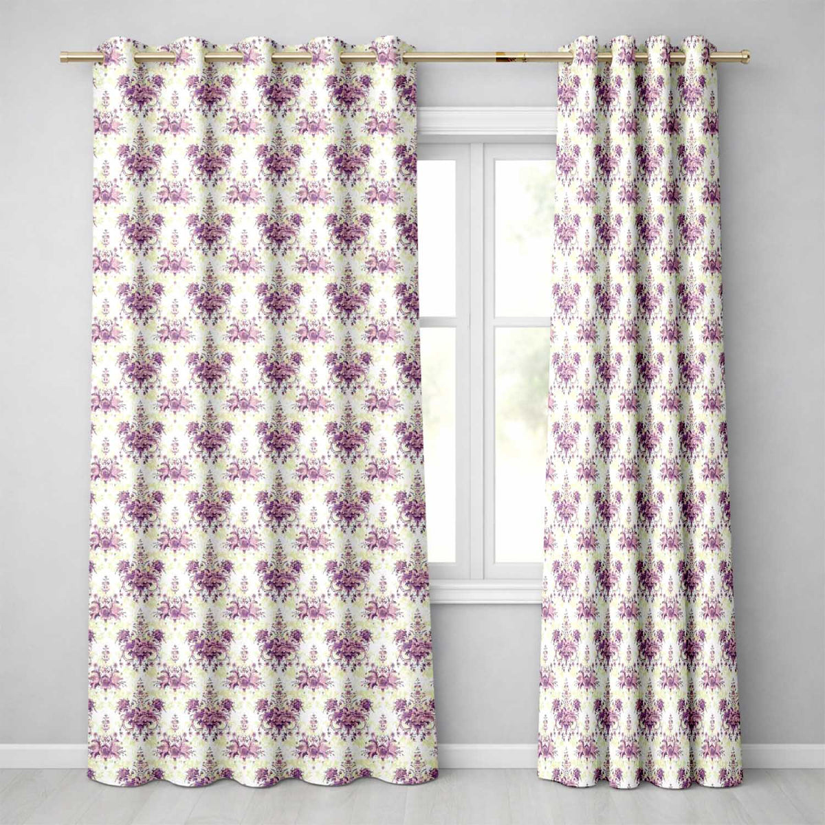 Elegant Purple Damask Floral Vintage Seamless Pattern  Readymade Eyelet Ring Top Thermal 100% Blackout Curtains
