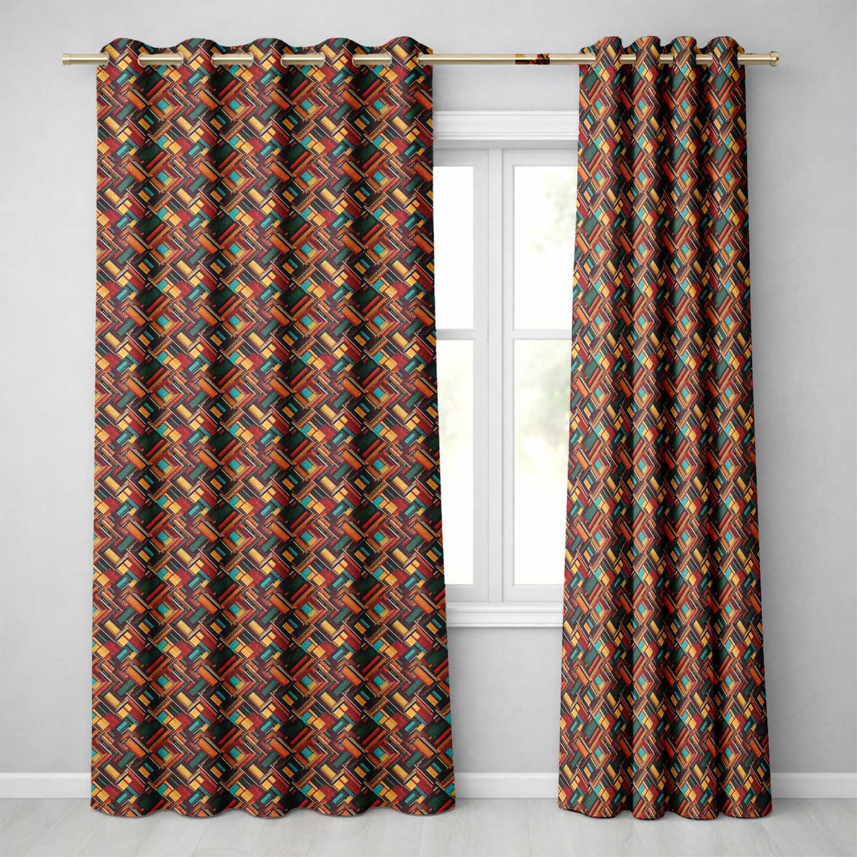 Colorful Geometric Patchwork Abstract Seamless Pattern  Readymade Eyelet Ring Top Thermal 100% Blackout Curtains